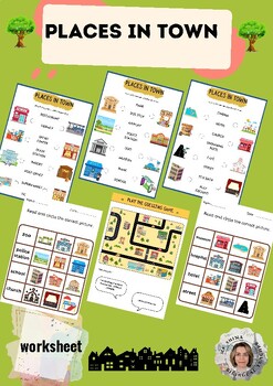 Preview of Places in Town Interactive Vocabulary Worksheets for Grades 3-5