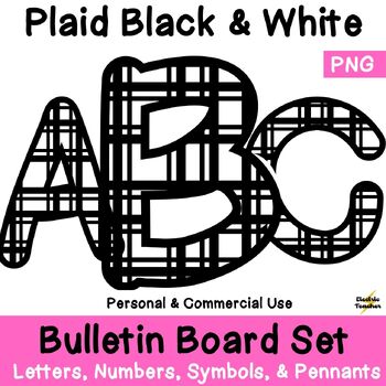 Preview of Plaid Bulletin Board Set Letters, Numbers, Symbols Commercial Use Plaid Design
