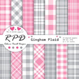 Plaid Gingham Checks Digital Paper Set/ Backgrounds, Pink 