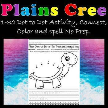 Preview of Plains Cree 1-30 Dot-to Dot Animal/Insect Activity with tracing and spelling