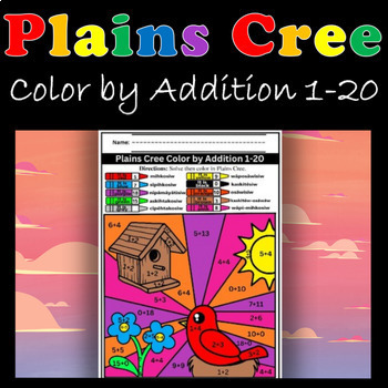 Preview of Plains Cree Animals Color by Addition 1-20 No Prep