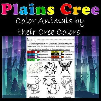 Preview of Plains Cree Color Animal by their Cree Colors No Prep