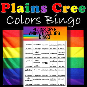 Preview of Plains Cree Colors Bingo Animated Verb Form Editable with Color FlashCards