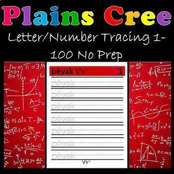 Preview of Plains Cree Letter/Number Tracing 1-100 No Prep