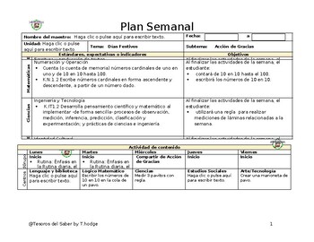 Preview of Plan Semana de Acción de Gracias