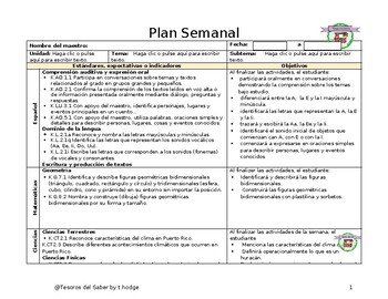 Preview of Plan Semanal: Yo vivo en PR