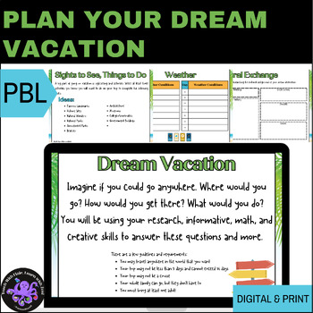 Preview of Plan Your Dream Vacation Project Print or Digital Math Research Writing