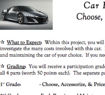 Preview of Plan a Budget for Purchasing & Owning a Car Mathematics / Real World Project