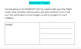 Plan a Trip Decimals and Budget Project