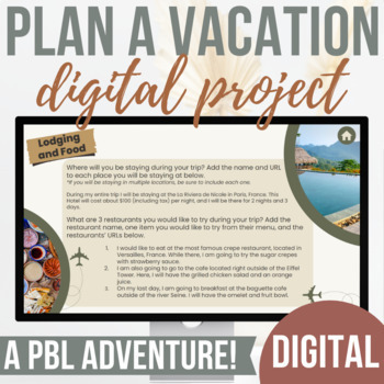 Preview of Plan a Vacation Digital Project | PBL | End of Year Activities