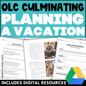 Preview of Plan a Vacation Literacy Project - OLC Culminating Writing Assignment and Rubric