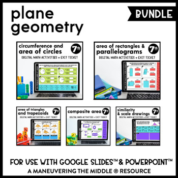 Preview of Plane Geometry Digital Math Activity Bundle | Area & Circumference | 7th Grade