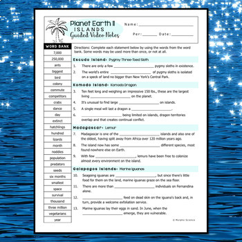 Planet Earth 2 Islands Guided Video Notes Worksheet by Morpho Science