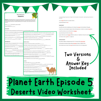 Preview of Planet Earth - Deserts Video Worksheet (Episode 5)