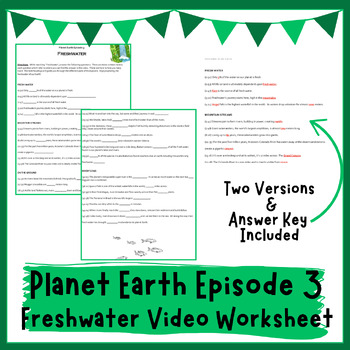 Preview of Planet Earth - Freshwater Video Worksheet (Episode 3)