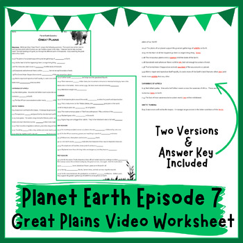 Preview of Planet Earth - Great Plains Video Worksheet (Episode 7)