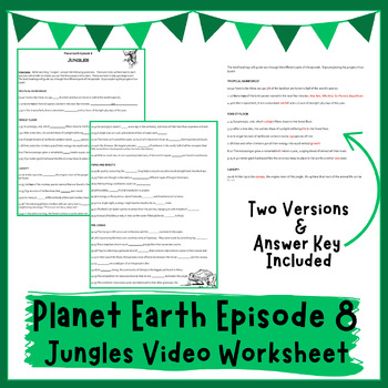 Preview of Planet Earth - Jungles Video Worksheet (Episode 8)