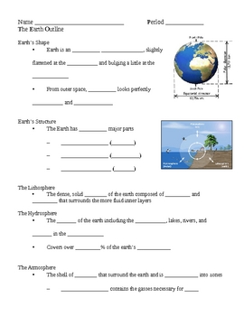 Preview of Planet Earth Notes Outline Lesson Plan