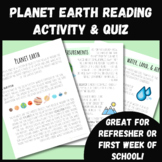 Planet Earth Reading Activity & Comprehension Questions