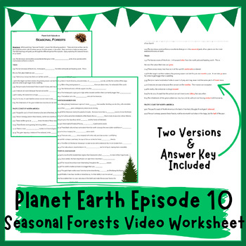 Preview of Planet Earth - Seasonal Forests Video Worksheet (Episode 10)
