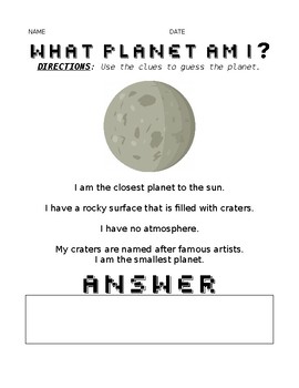 Preview of Planet Guessing Game Worksheet