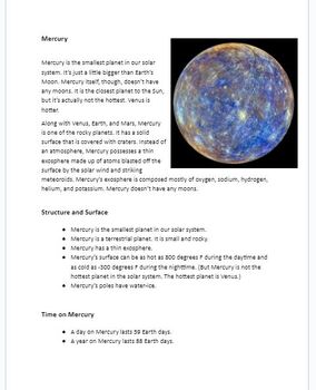 Preview of Planet Info Packets (for solar system project)- Google Doc