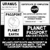Planet Passport and Astronaut Training Certificate