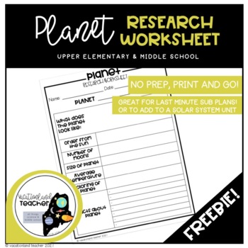 Preview of Planet Research Project Worksheet - Middle School Science