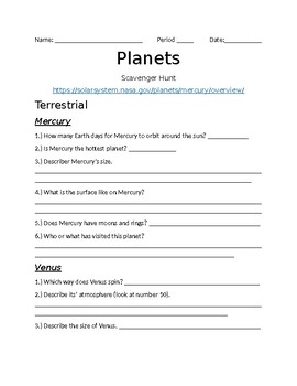 Preview of Planet Scavenger Hunt