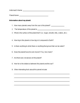 Preview of Planet Study Guide