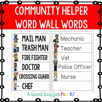Community Helper Word Wall and Tracer Words - Preschool, Prek, Kindergarten