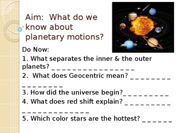 Preview of Planetary Motion Laws PowerPoint Presentation w/KEY
