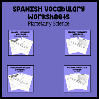 Preview of Planetary Science Vocabulary Unit in SPANISH