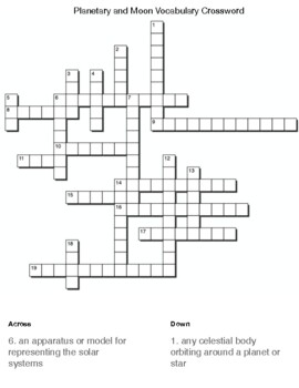 Planetary and Moon Vocabulary Crossword by Northeast Education TPT