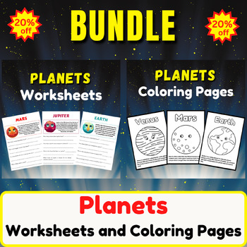 Preview of Planets Coloring pages and Worksheets Bundle. Back To School.