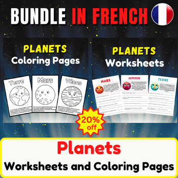 Preview of Planets Coloring pages and Worksheets In French Bundle. Back To School.