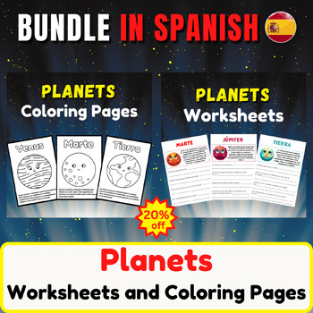 Preview of Planets Coloring pages and Worksheets In Spanish Bundle. Back To School.