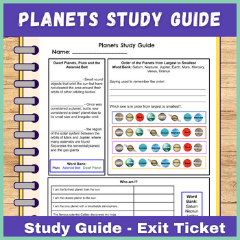 Preview of Solar System Exit Ticket - Study Guide Worksheet - Test Prep