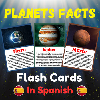 Preview of Planets Fun Facts Flashcards In Spanish With Real Pictures. Back to School