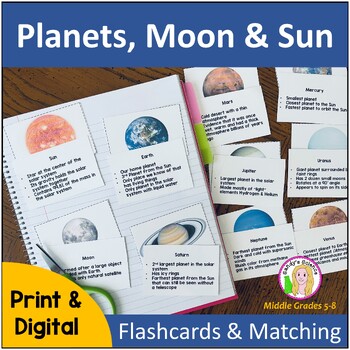 Preview of Planets, Moon and Sun Flashcards & Matching