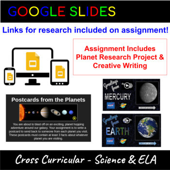 Preview of Planets Postcards - Google Slides Digital Planet Research Project