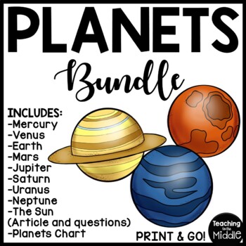 Preview of Planets Reading Comprehension Worksheet Bundle and Chart Solar System