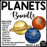 Planets Reading Comprehension Worksheet Bundle and Chart S