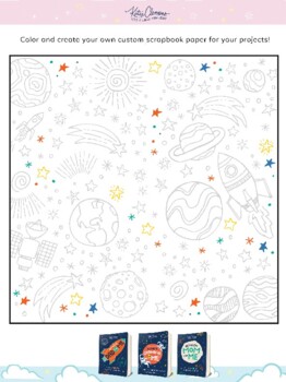 Preview of Planets, Rockets, Space Coloring Page. Astronomy Coloring Sheet for Paper Crafts