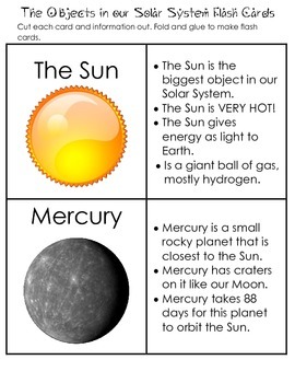 Planets Solar System Matching Flash cards, notes, centers and cut & paste