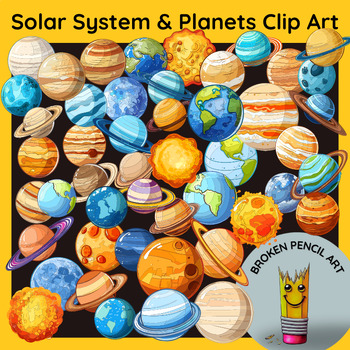 Preview of Planets Clip Art Collection, Solar System, Suns, Outer Space - 48 color designs
