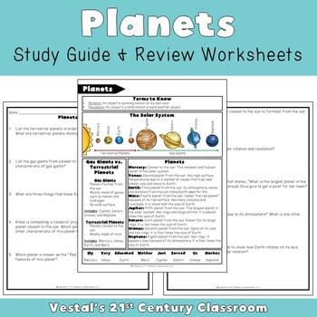 Preview of Planets Study Guide and Review Worksheets - VA SOL 4.5 - {PDF & Digital}