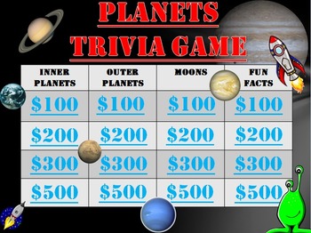 Preview of Astronomy: Planets Trivia Game Like Jeopardy Fun Stuff!
