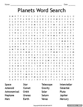 Preview of Planets Word Search - Planets Words Puzzles