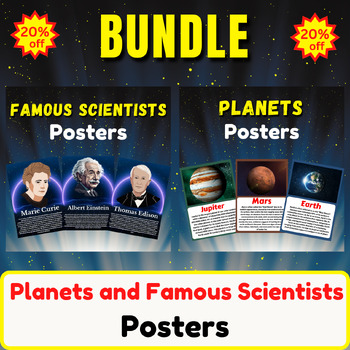 Preview of Planets and Famous Scientists. Bundle With Fun Facts. Bulletin Board Poster